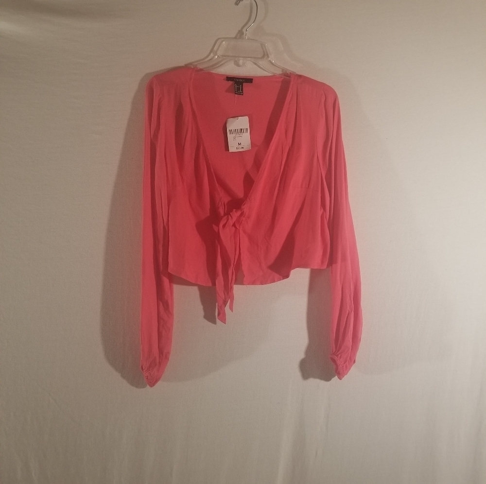 NWT 2 Top Bundle Forever 21 Crop Top Long Sleeve Tie Front B5